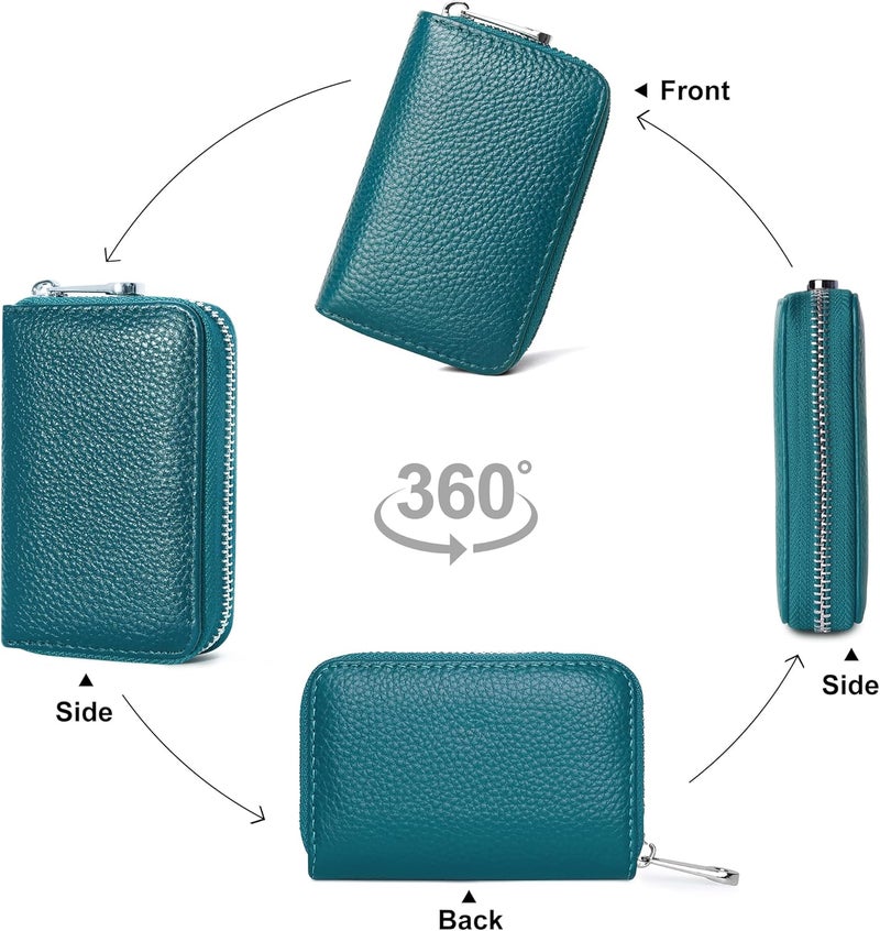 FEITH&FELLY Genuine Leather Credit Card Holder RFID Small Zipper Card Case Wallet for Women & Men - Image 4